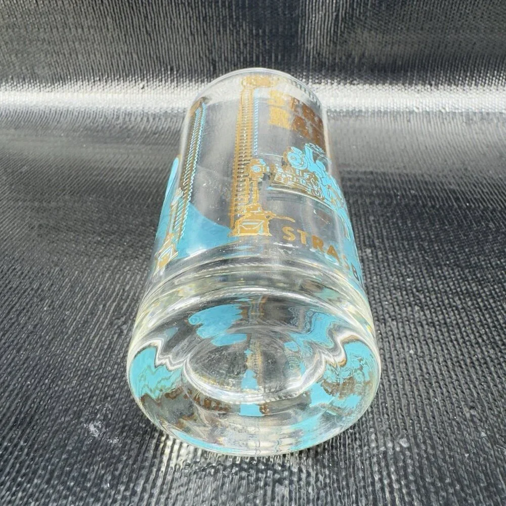1960s STEAMBURG RAIL ROAD Barware Glasses Cups‎ Highball Tumblers Vintage Set 3